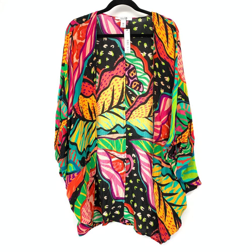 Anna & Ava Kimono Womens One Size Multicolor Bold Abstract Floral Print NEW